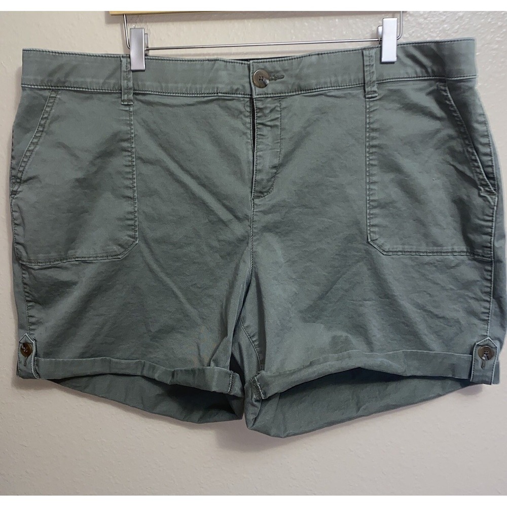 Lane Bryant Chino Shorts Green Belt Loops Women's Plus Size 20 Stretch Pockets